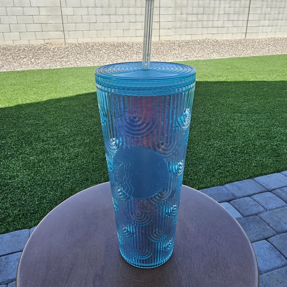 Blue Tumbler with Straw